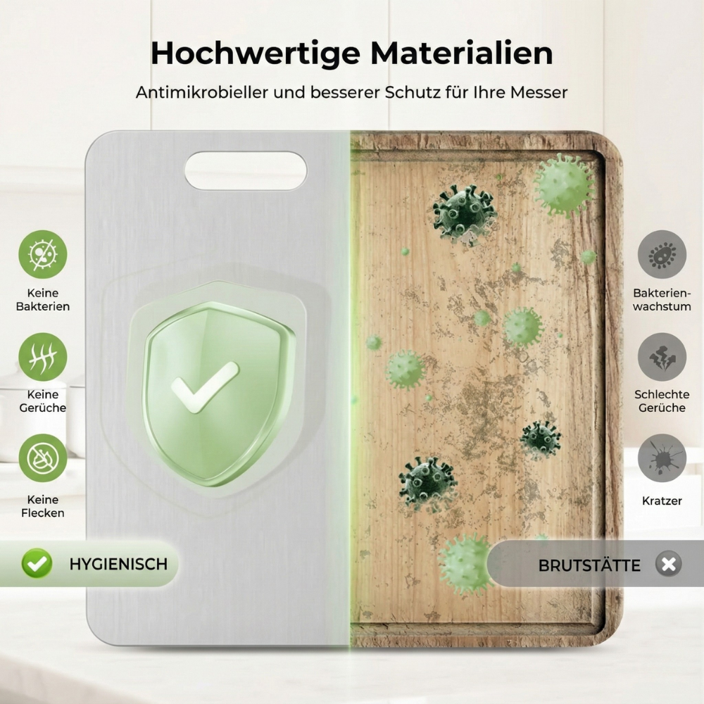 Edelstahl Schneidebrett, Schneidebrett aus 100% Titan für die Küche, Doppelseitige Titanbretter mit getrennten Bereichen für Rohkost und Gekochtes, giftfrei, spülmaschinenfest (S+M+L)